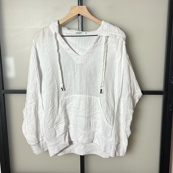 STATESIDE Crinkled Gauze Hoodie In White Size Medium - Picture 1 of 5